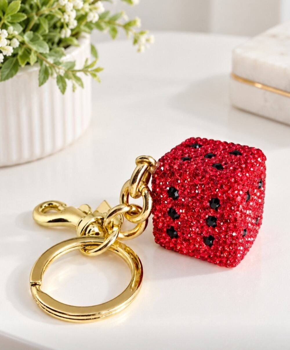 Lucky Dice Red Rhinestone Bag Charm